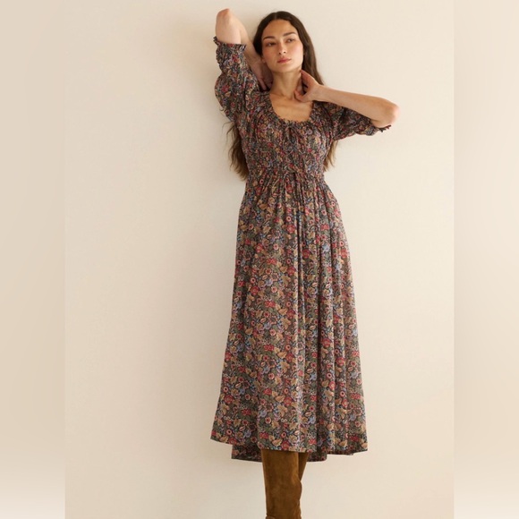 DÔEN Ischia shirred floral-print organic cotton-voile midi dress - Picture 3 of 10